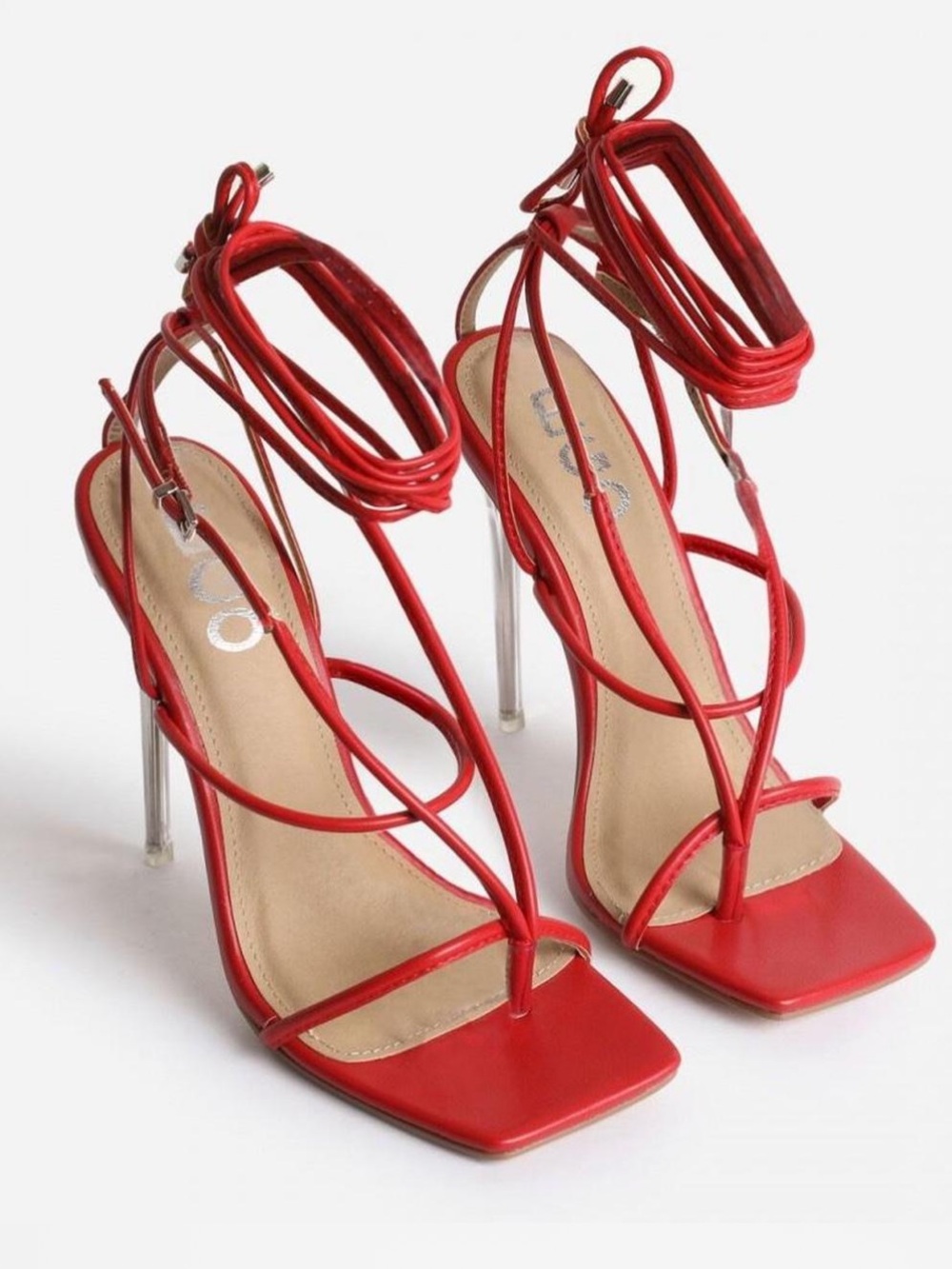 Red Strappy Lace-Up Stiletto Sandals
